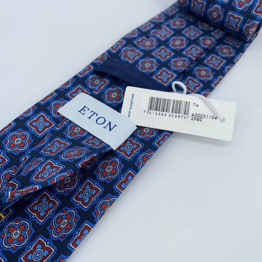 Eton Tie Men One Size Multi Patterned Silk Classic Luxury Necktie Italy Made NWT